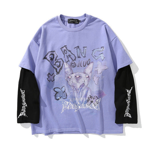 Sudadera Oversize Gótica con Estampado de Letras y Efecto Dos Piezas - Image 4