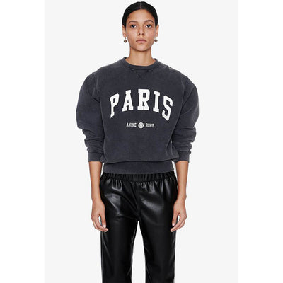 Suéter de Algodón para Mujer con Letras PARIS Cuello Redondo en Negro y Gris - Image 11