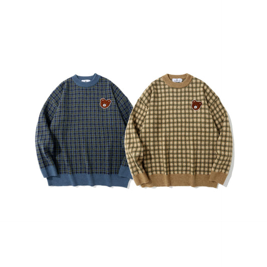 Suéter a Cuadros con Diseño de Oso para Hombre - Primavera y Otoño