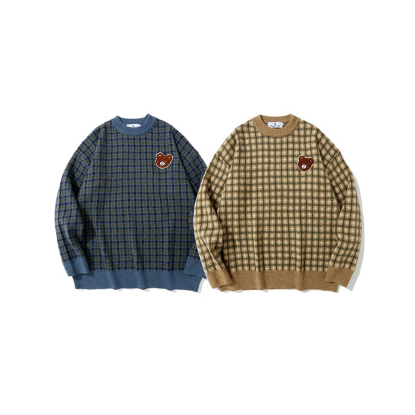 Suéter a Cuadros con Diseño de Oso para Hombre - Primavera y Otoño