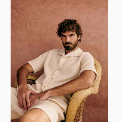Conjunto de Dos Piezas Hombre: Camisa Suelta Waffle y Shorts Cuello Cubano Francés - Image 5