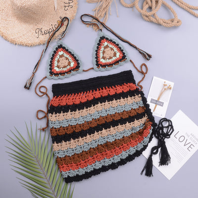 Bikini de Ganchillo Hueco con Bandas Combinadas - Diseño Festivo - Image 3