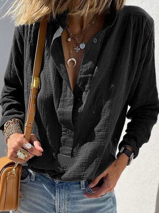 Camisa Suelta Retro de Algodón y Lino con Botones y Manga Larga - Image 6