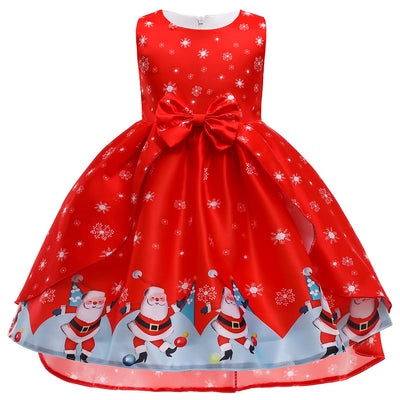 Vestido Navideño Princesa Santa Claus con Copos de Nieve para Niña