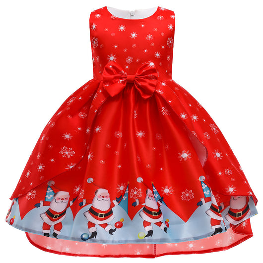 Vestido Navideño Princesa Santa Claus con Copos de Nieve para Niña