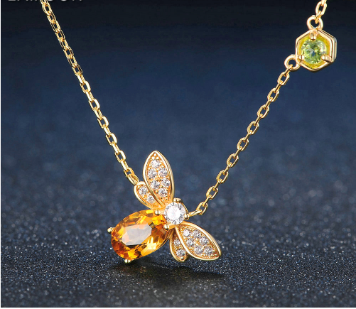Collar de Abeja con Incrustación de Citrino y Peridoto Natural