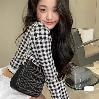 Suéter Cuadros Blanco y Negro Estilo Coreano Holgado para Mujer - Image 10