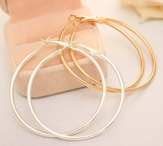 Aretes Círculo Grande Geométricos Metal Plateado