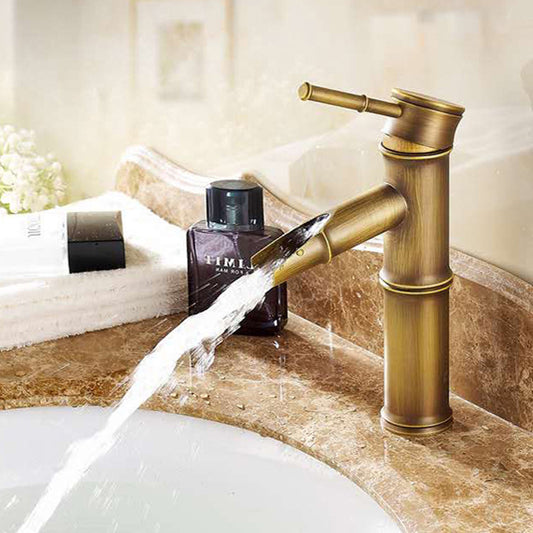 Grifo Retro de Bambú para Lavabo con Agua Fría y Caliente