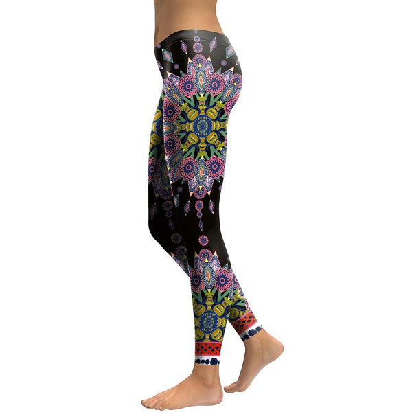 Leggings Deportivos Mandala Flor Rosa Starburst para Yoga