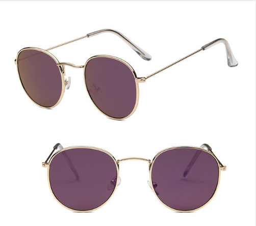 Two pairs of round gold-frame sunglasses, one with mirrored orange lenses and one with solid red lenses. - Image 8
