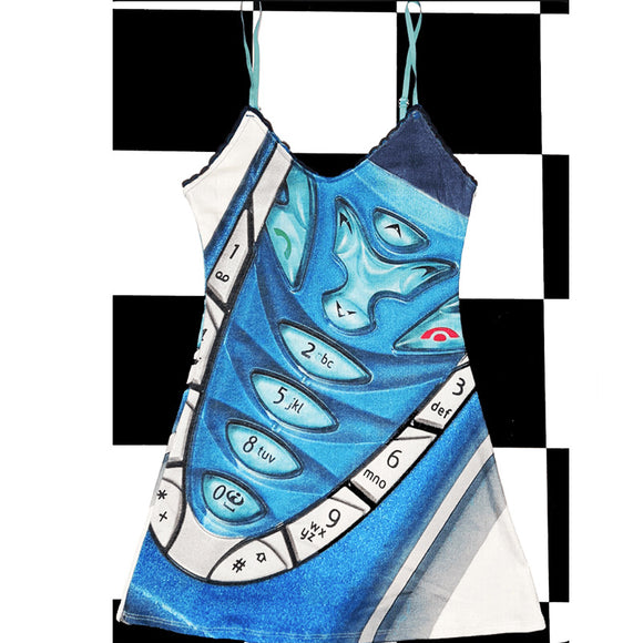 Vestido Slip Y2K Estampado Teclado Eletrônico Estilo Spicy Girl
