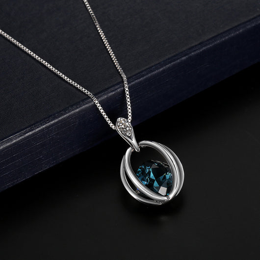 Silver-tone necklace and drop earrings set with blue cushion-cut crystals and clear accents, ideal for bridal wear. - Image 5