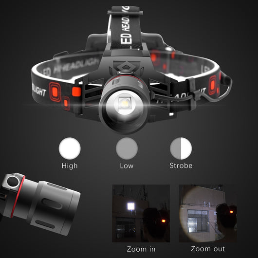 Linterna Frontal LED T6 Multi-Luz: Blanca, Verde y Roja con Zoom - Image 5