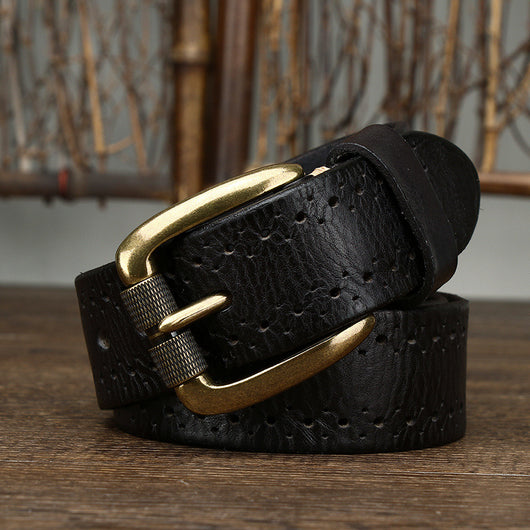 Cinturón de Cuero Genuino con Hebilla de Pasador - Diseño Calado Premium - Image 3