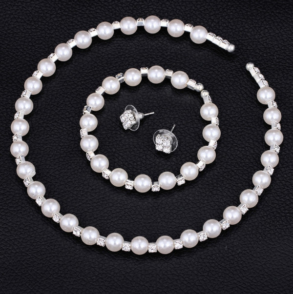 Conjunto de Joyería Nupcial con Perlas Cultivadas 8MM y Cristales Brillantes