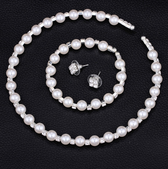 Conjunto de Joyería Nupcial con Perlas Cultivadas 8MM y Cristales Brillantes