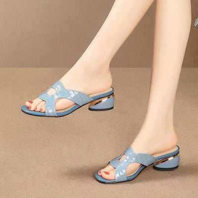 Sandalias de Piel Cómoda con Tacón Medio Dorado - Pantuflas Elegantes Tipo Pez - Image 17
