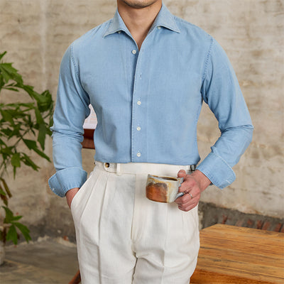 Camisa Denim Casual British Fashion para Hombre - Manga Larga Elegante