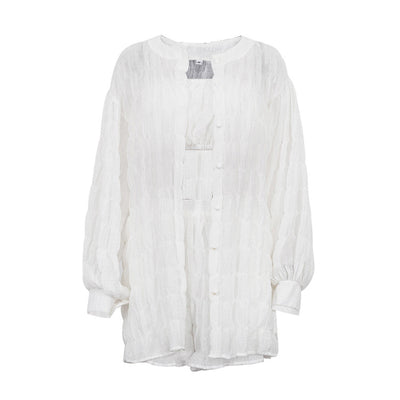 Conjunto de 3 Piezas: Blusa Suelta Manga Larga, Short Cintura Alta - Image 5