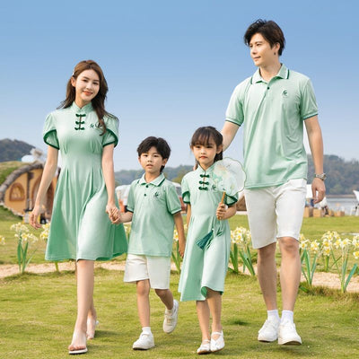 Conjunto Hanfu Familiar Tradicional Chino - Vestido Manga Corta Padre e Hijo - Image 5