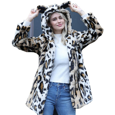 Abrigo de Piel de Visón Estampado Leopardo con Capucha para Mujer - Image 2