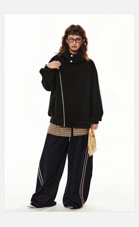 Sudadera Cardigan Irregular con Doble Cierre - Estilo Retro Casual para Mujer - Image 14