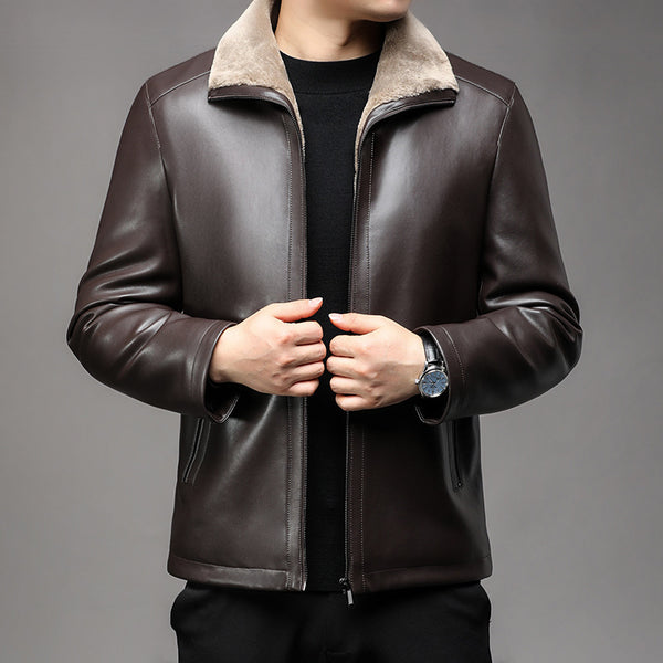 Abrigo de Cuero Premium con Cuello de Piel y Forro Polar Térmico