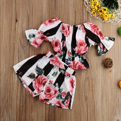 Conjunto de Tops y Shorts a Rayas para Niñas