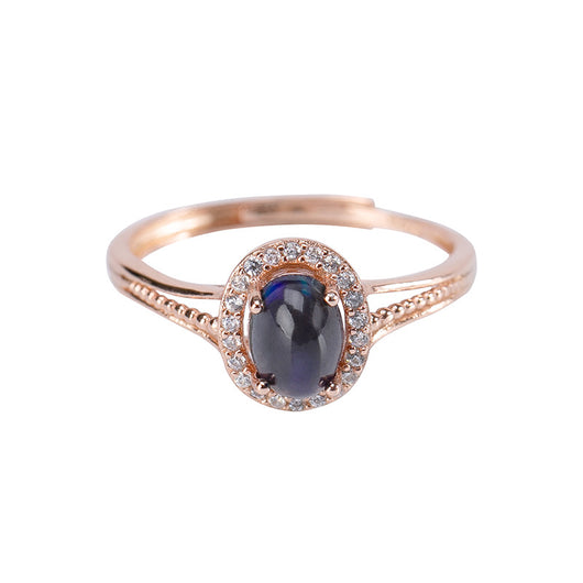 Anillo de Plata 925 con Ópalo Negro Natural y Baño de Oro Rosado - Image 3