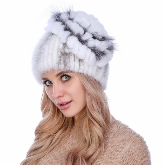 Gorro de Piel de Visón y Zorro Tejido - Colección Otoño Invierno