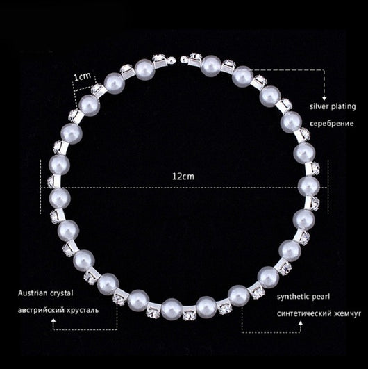 Bridal three-piece jewelry set with white pearls and clear rhinestones, including a necklace, bracelet, and square stud earrings. - Image 5