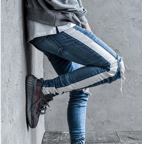 Jeans Slim Destruidos con Cierre Lateral y Rasgados en Rodillas