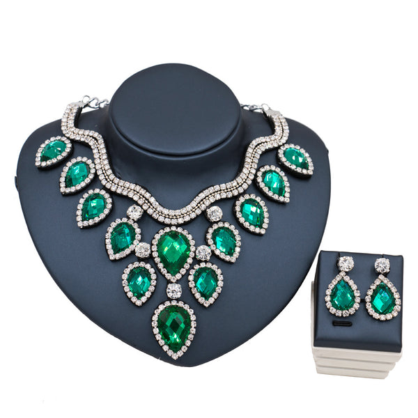 Conjunto de Novia Exagerado Colorido - Collar y Aretes de Lujo