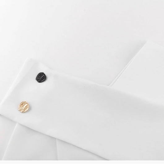 Blusa Asimétrica Blanca y Negra de Dos Botones - Versátil para Capas y Uso Exterior - Image 5