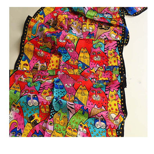 Pañuelo de Seda para Mujer con Estampado Arcoíris y Gatos - Image 7