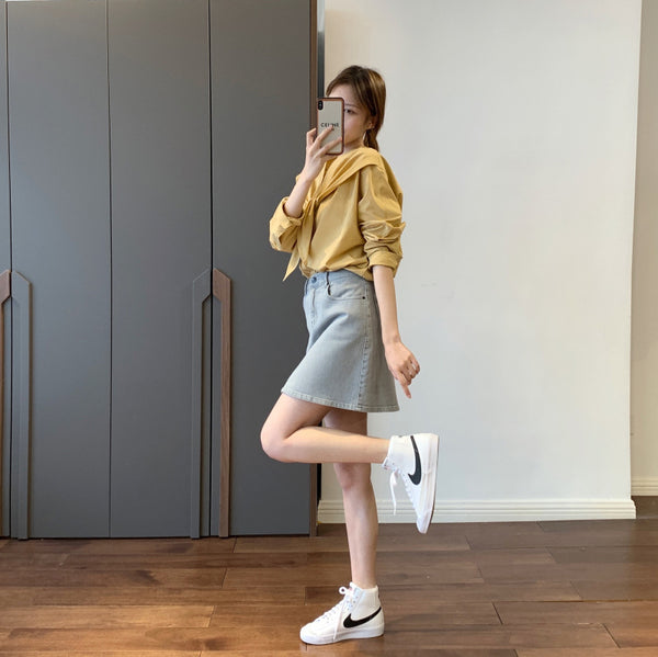 Falda Denim Coreana con Tecnología Bubble Rice - Diseño Moderno y Ligero