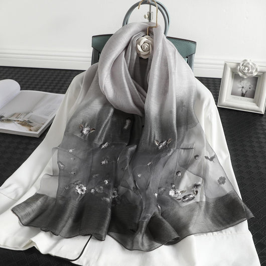Pashmina de Seda y Lana con Bordado Degradado - Protección Solar - Image 19