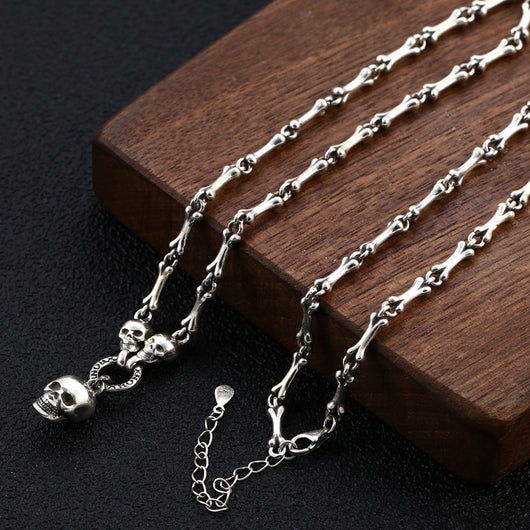 Collar de Plata Esterlina con Calaveras de Personalidad Masculina y Femenina - Image 4