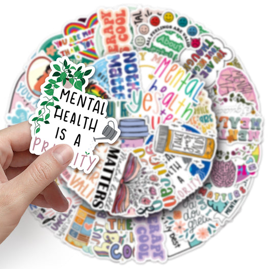 50 mental health graffiti stickers with English slogans, including rainbows, hearts, and positive affirmations. - Image 9