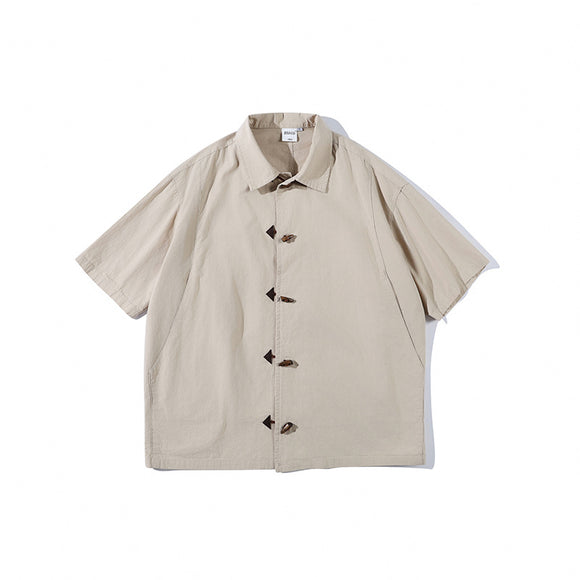 Camisa Manga Corta Hombre Estilo Chino con Cierre de Hebilla