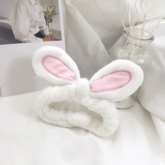 Diadema Lavable con Orejas de Conejo para Maquillaje