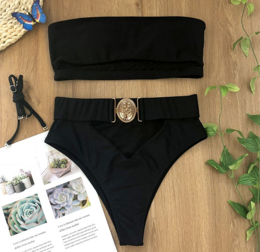 Traje de Baño Dividido para Mujer con Hebilla Metálica - Image 4