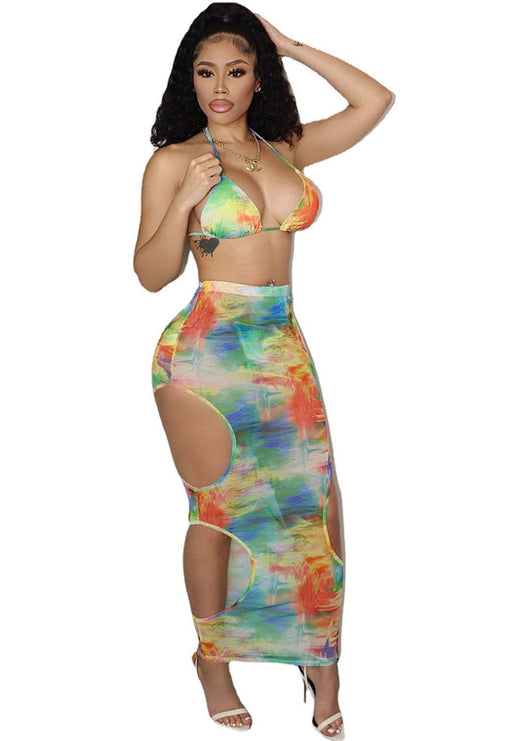 Traje de Baño de Tres Piezas con Estampa de Malla - Image 15