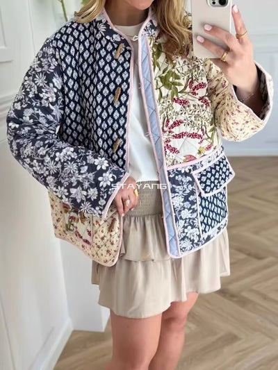 Chaqueta Acolchada Patchwork Estilo Europeo Americano con Impresión Posicionada - Image 10