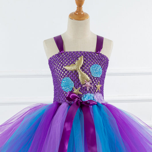 Vestido Princesa Sirena de Tul Brillante para Niñas - Image 5