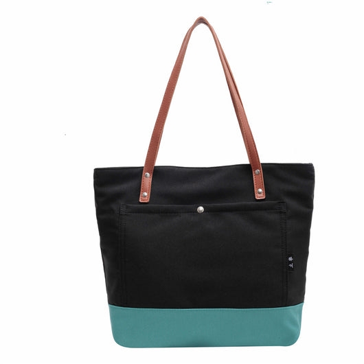 Bolsa de Hombro Estilo Asiático con Contraste de Colores - Gran Capacidad para Compras y Trabajo - Image 3