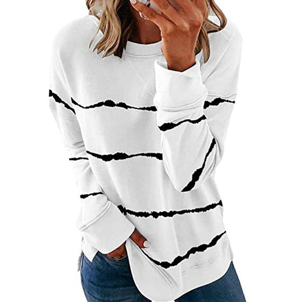Sudadera Suelta de Cuello Redondo con Rayas Tie Dye para Mujer