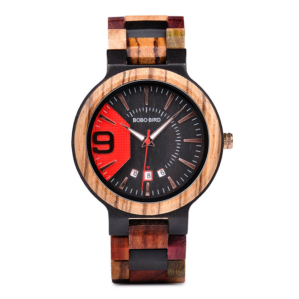 Reloj de Madera con Calendario Cuarzo Resistente al Agua para Hombre