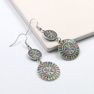 Aretes de Aleación Floral Redondos con Cristales Brillantes - Image 7